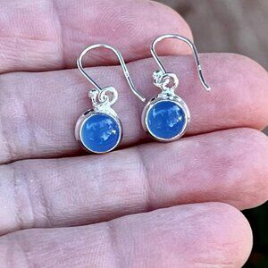 SUNDANCE $98 NEW 7/8" Blue Chalcedony Sterling Silver Handmade Dangle Earrings s